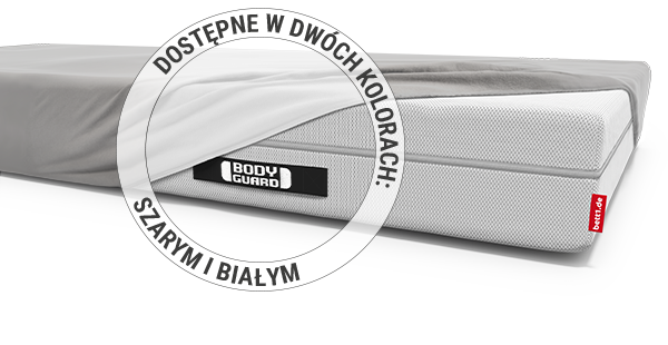 Materac BODYGUARD® z nałożonym prześcieradłem dostępnym w dwóch kolorach: szarym i białym